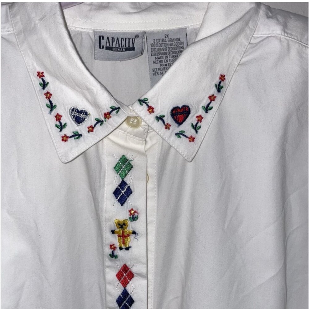 Capacity Women's Embroidered Blouse 1X Holiday White - Y2K